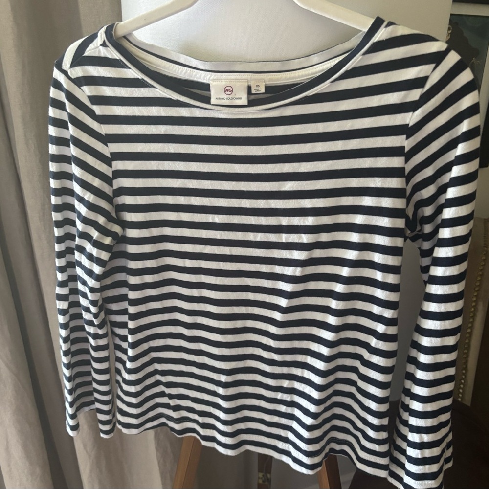 AG Adriano Goldschmied Navy and White Striped Tee